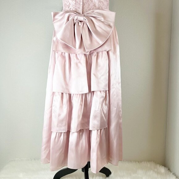 Vintage J.C. Penny Pink Lace & Satin Prom Formal Maxi Dress Puff Sleeves Size 11 - Picture 7 of 10